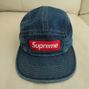 SUPREME Denim Chino Twill Camp Hat As New Red Box Logo SS18
